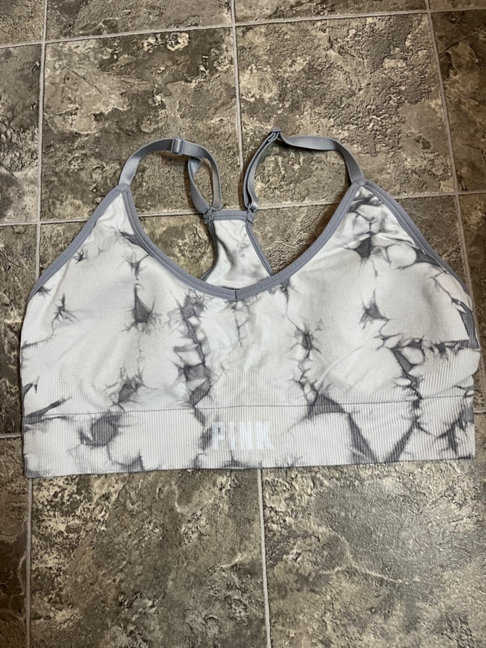 PINK ACTIVE Grey Tie-Dye Sports Bra Size XXL Adjustable straps